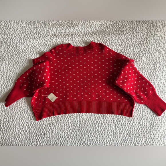 Free People Sweaters - Free People Easy Street Cropped Sweater NWT Cherry Red Combo Medium